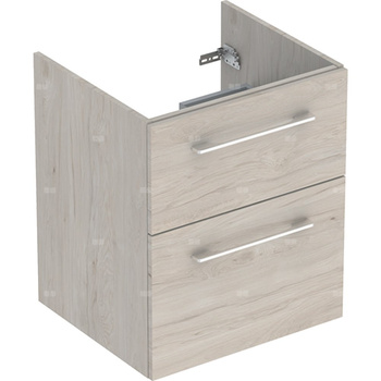 Szafka pod umywalkę meblową Geberit Selnova Square, slim, z dwoma szufladami: B=53.8cm, Szerokość umywalki=55cm, H=63.5cm, T=50.2cm, Orzech włoski hickory jasny / Melamina, struktura drewna