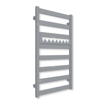 Grzejnik elektryczny TERMA VIVO 910 x 500 mm, kolor soft 7045, moc 400 W, podłączenie E8, kabel spiralny z wtyczką szary