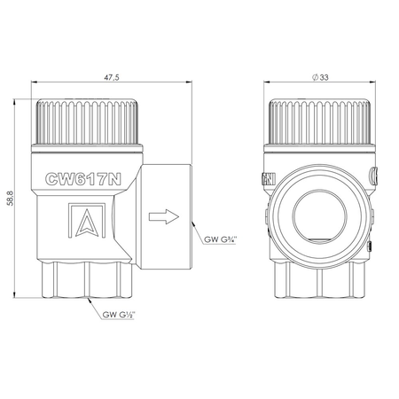 Zawór bezpieczeństwa AFRISO MSW sprężynowy mosiądz 8 bar GW x GW 1/2'' x 3/4''