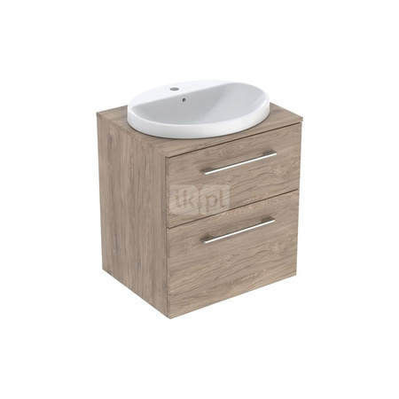 Umywalka GEBERIT Variform eliptyczna, biała, 550mm, otwór na baterię na środku, wpuszczana w blat, z odpływem przelewowym, półka od ściany