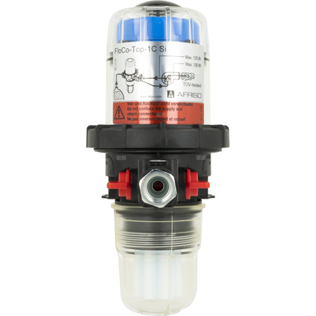 Filtr olejowy AFRISO FloCo-Top-1C Sizintegrowany z odpowietrznikiem fi 3/8''/3/8'' GW x GZ, z wkładem plastikowym, maks. przepływ 100 l/h