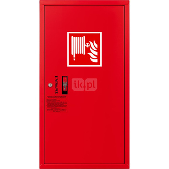 Hydrant DN 33 zawieszany boczny, wąż 30 m, ocynk fasada, zamek patent, RAL 3000 prawy