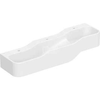 Umywalka GEBERIT Bambini 3-stanowiskowa prostokątna (rynna, bez elementów dekoracyjnych), biała, 1400mm, otwór na baterię na środku (x3), bez odpływu przelewowego, półka od ściany