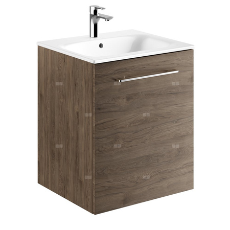 Geberit Selnova Square Zestaw szafki pod umywalkę, z jednymi drzwiami, B55cm, H65.2cm, T50.2cm, orzech włoski hickory, z umywalką meblową, cienki rant, z przelewem, z otworem na baterię