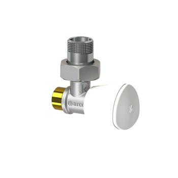 Zawór grzejnikowy ARCO TEIDE PLUS kątowy (kąt prosty), połączenie 1/2'' x 15 (niklowany) biały