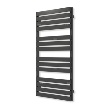 Grzejnik elektryczny TERMA WARP T 1110 x 500 mm, kolor czarny sygnałowy RAL9004, moc 600 W, podłączenie E8, kabel spiralny z wtyczką czarny