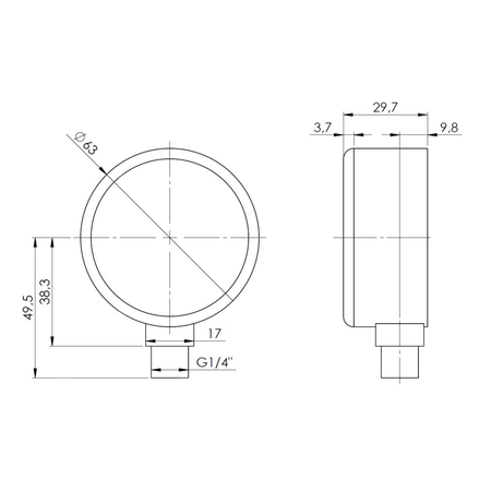 Manometr z rurką Bourdona AFRISO RF grzewczy 0/4 bar radialne G1/4B fi 63 mm, kl. 2.5%