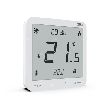 Przewodowy bateryjny natynkowy regulator pokojowy dwustanowy (panel przedni ze szkła) biały, model T-3.1