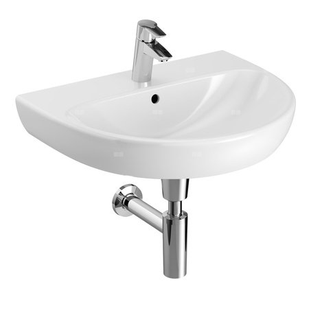 Umywalka GEBERIT Selnova owalna, biała, 600mm, otwór na baterię na środku, z odpływem przelewowym, półka od ściany