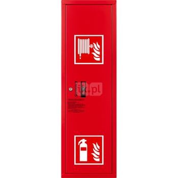 Hydrant DN 25 zawieszany boczny z miejscem na gaśnicę, wąż 20 m, zamek patent, RAL 3000 prawa