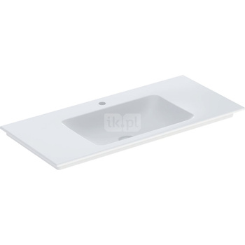 Umywalka GEBERIT ONE prostokątna, biała / KeraTect, 1050mm, otwór na baterię na środku, nakładany od góry, bez odpływu przelewowego, półki z obu stron