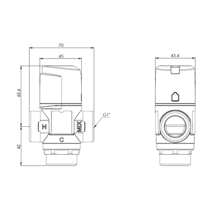 Zawór regulacyjny termostatyczny do wody ciepłej AFRISO ATM 563 mosiądz GZ 1'', DN 20, zakres temp. 35-60'C, Kvs 2.5 m3/h, maksymalna temperatura 90'C, maksymane ciśnienie 10 bar