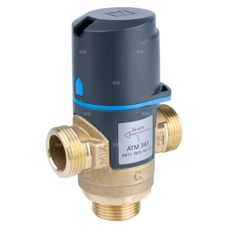 Zawór regulacyjny termostatyczny do wody ciepłej AFRISO ATM 343 mosiądz GZ 3/4'', DN 15, zakres temp. 35-60'C, Kvs 1.6 m3/h, maksymalna temperatura 90'C, maksymane ciśnienie 10 bar