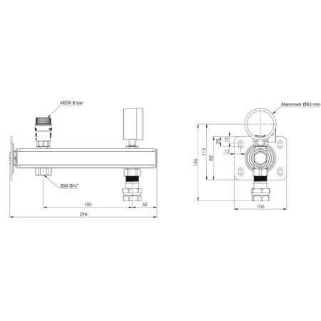Zespół przyłączeniowy AFRISO BSB 3/4'' GW x szybkozłącze, max. 6 bar + wskaźnik ciśnienia