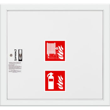Hydrant DN 52 wnękowy ze zwijadłem, z miejscem na gaśnicę solo, wąż 20 m, zamek patent, RAL 9003