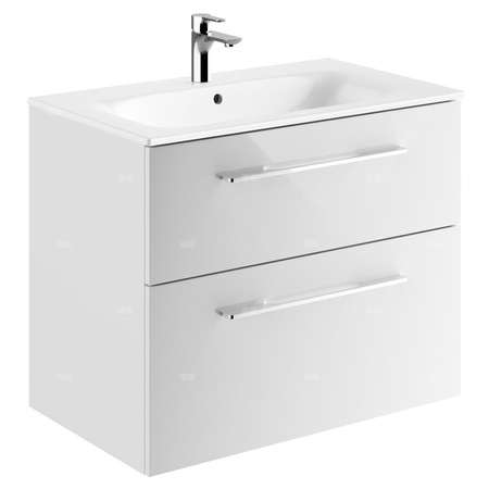 Zestaw umywalki meblowej Geberit Selnova Square, slim rim, z szafką pod umywalkę, z dwoma szufladami: B1=78.8cm, T=50.2cm, Otwór na baterię=Na środku, Przelew=Widoczny, Biały