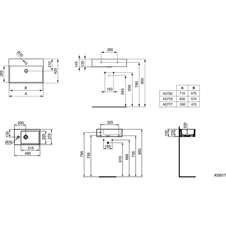Umywalka 600x420x145 mm Spód szlifowany, 1 otwór na baterię, z przelewem - STRADA