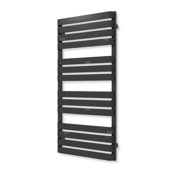 Grzejnik elektryczny TERMA WARP T 1110 x 500 mm, kolor czarny jak kruk mat RAL9005, moc 600 W, podłączenie E8, kabel prosty bez wtyczki z maskownicą czarny