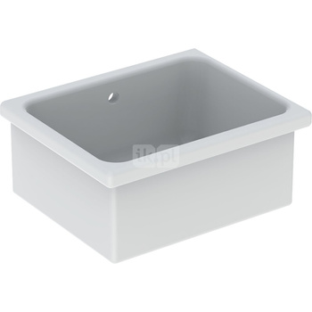 Umywalka GEBERIT Publica Ruscello prostokątna, biała, 650mm, bez otworu na baterię, z odpływem przelewowym, bez półki