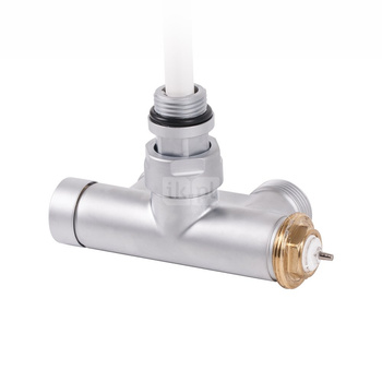 Zawór termostatyczny kątowy z rurką zanurzeniową 50 oś CYLINDER, Lewy, GZ 1/2"-GZ 3/4", Satyna, (V86210RDX)