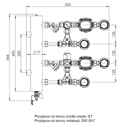 Grupa pompowa AFRISO BPS 961 AP GZ x GW 1'' x 3/4'', z zaworem mieszającym, z zaworem termostatycznym, z pompą obiegową AFRISO APH 160 15-7/130 mm
