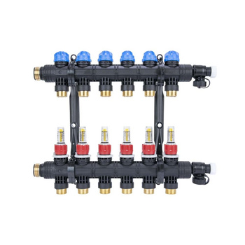 Rozdzielacz do ogrzewania podłogowego AFRISO ProCalida EF1 K 6-obieg. poliamid GZ 1'' x euroconus 3/4'' + przepływomierz + zawór napełn/spust