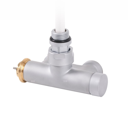 Zawór termostatyczny kątowy z rurką zanurzeniową 50 oś CYLINDER, Prawy, GZ 1/2"-GZ 3/4", Satyna, (V86210RSX)