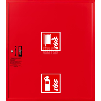 Hydrant DN52 zawieszany z miejscem na gaśnice pod koszem, wąż 20m, zamek patent, RAL 3000