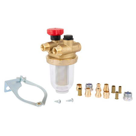 Filtr olejowy AFRISO Z500St dwururowy fi 3/8'' x 3/8'' GW x GZ, z wkładem stalowym, maks. przepływ 220 l/h