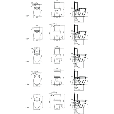 Miska przyścienna blisko połączona 365x665x400 mm, umywalka, odpływ poziomy - CONNECT