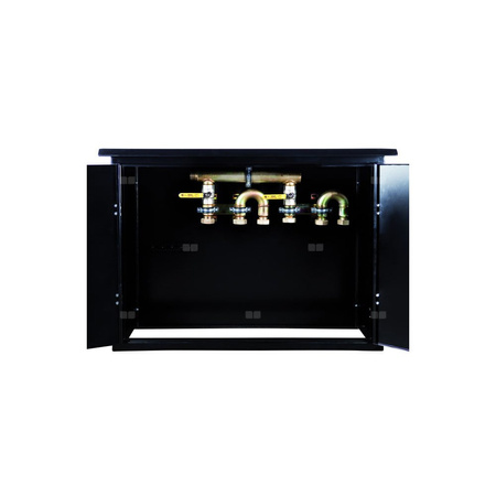 Punkt redukcyjno-pomiarowy na 2 gazomierze G4/G6, w poziomie, w skrzynce metalowej 1050x700x250 -popielaty