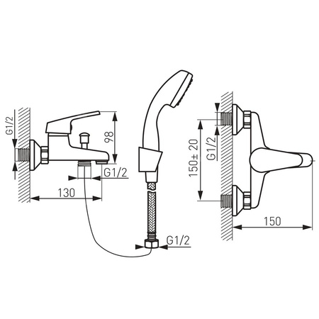 Bateria wannowa ścienna FERRO SMILE, kolor chrom