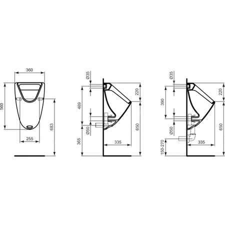 Pisuar 360x335x560 mm, bez korka spustowego - EUROVIT