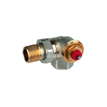 Zawór termostatyczny, narożny prawy, wkładka FX, 1/2", gwint wewnętrzny, ze złączką do grzejnika z uszczelnieniem metal-metal