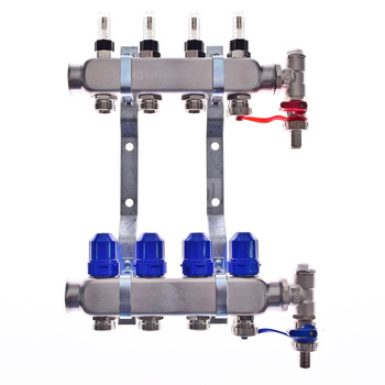 Rozdzielacz do ogrzewania podłogowego QIK Optimo MAGNET III - RNZT-2-50-M 2-obieg. inox GW 1'' x GZ 3/4'' + przepływomierz