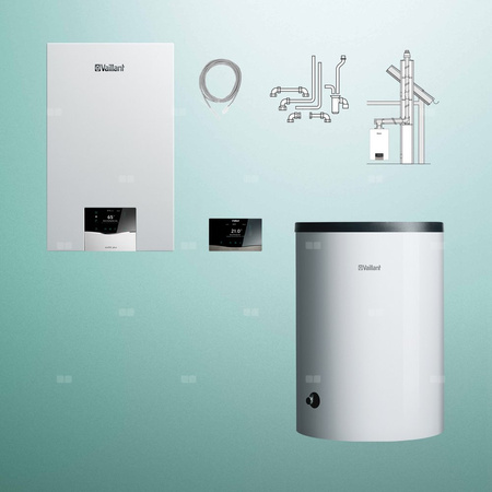 Pakiet - Kocioł gazowy jednofunkcyjny VAILLANT ecoTEC plus VC 15CS/1-5 kondensacyjny wiszący 2.8 - 16.4 kW + RegulatorsensoCOMFORT 720 + Zestaw powietrzno-spalinowy szachtowy + Zasobnik c.w.uVIH R 150/6 B