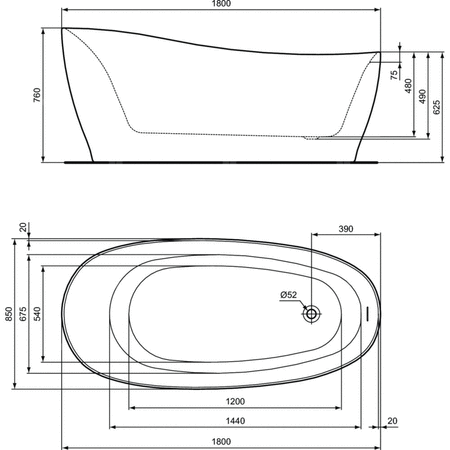 AROUND WANNA WOLNOST 180X85 BIAŁY/CZARNY