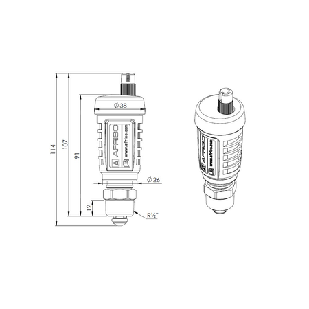 Odpowietrznik automatyczny pionowy, hybrydowy PrimoVent G3/8'' z Aquastop i zaworem stopowym, R1/2"