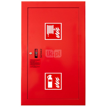 Hydrant DN52 wnękowy z koszem, 850x500x200mm, z miejscem na gaśnicę, wąż 2x20m, zamek patent, RAL 3000