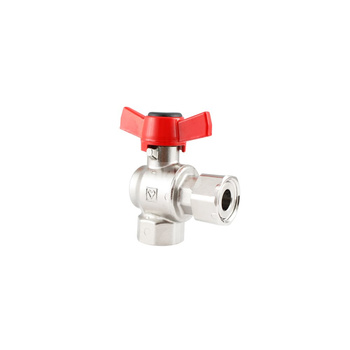 Zawór kulowy HERZ 2224 mosiądz niklowany, PN25 DN 20 GW x GZ z nakrętką kątowy, uchwyt: motylek