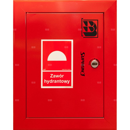 Zawór hydrantowy pożarowy typ ZH-52 wraz z obudową. Obudowa 400 wnękowa. Znak B, zamek OTS, kolor RAL3000