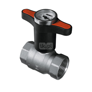 Zawór kulowy HERZ MODUL mosiądz niklowany, PN25 DN 50 GW z termometrem, uchwyt: motylek