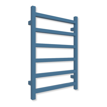 Grzejnik elektryczny TERMA SIMPLE 720 x 500 mm, kolor niebieski brylantowy RAL5007, moc 300 W, podłączenie E1, kabel prosty bez wtyczki z maskownicą srebrzysty