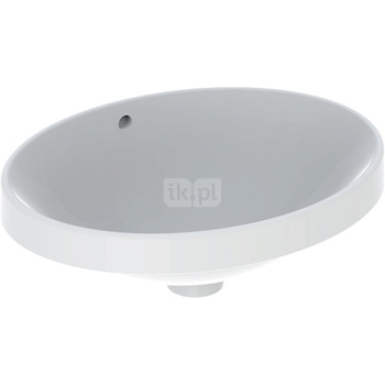 Umywalka GEBERIT Variform eliptyczna, biała / KeraTect, 500mm, bez otworu na baterię, wpuszczana w blat, z odpływem przelewowym, bez półki