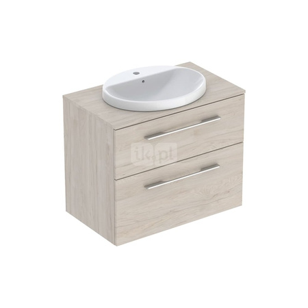 Umywalka GEBERIT Variform eliptyczna, biała, 550mm, otwór na baterię na środku, wpuszczana w blat, z odpływem przelewowym, półka od ściany