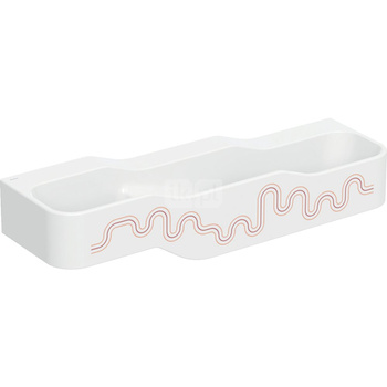 Umywalka GEBERIT Bambini 3-stanowiskowa prostokątna (rynna, elementy dekoracyjne), biała, 1400mm, bez otworu na baterię, bez odpływu przelewowego, półka od ściany