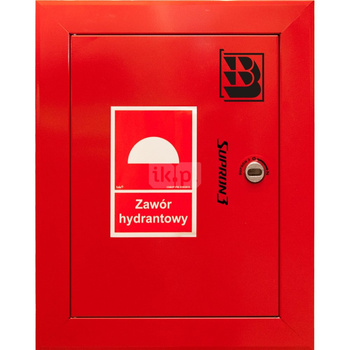 Zawór hydrantowy pożarowy typ ZH-52 wraz z obudową. Obudowa 400 wnękowa. Znak B, zamek OTS, kolor RAL3000