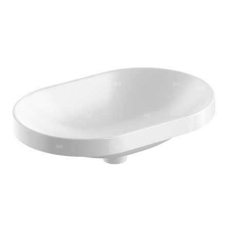 Umywalka GEBERIT Variform eliptyczna, biała / KeraTect, 600mm, bez otworu na baterię, wpuszczana w blat, bez odpływu przelewowego, bez półki