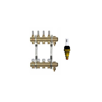 Rozdzielacz do ogrzewania podłogowego QIK MAGNET 12-obieg. mosiądz GW 1'' x GZ 3/4'' + przepływomierz