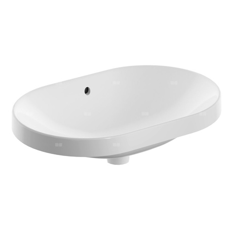 Umywalka GEBERIT Variform eliptyczna, biała / KeraTect, 600mm, bez otworu na baterię, wpuszczana w blat, z odpływem przelewowym, bez półki